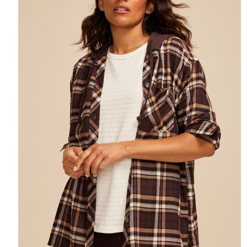 Maurices Brown Plaid Hoodie